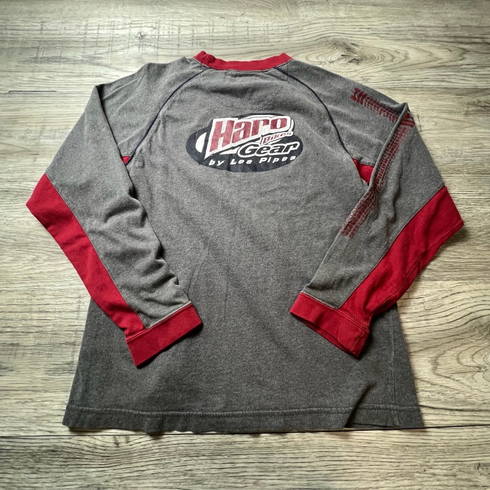 Lee Pipes Haro Bike Gear Shirt Boys M Grey Red Long Sleeve Vintage 90s BMX Skate